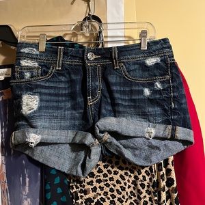 Women’s Denim bluejean shorts: distressed, size 28